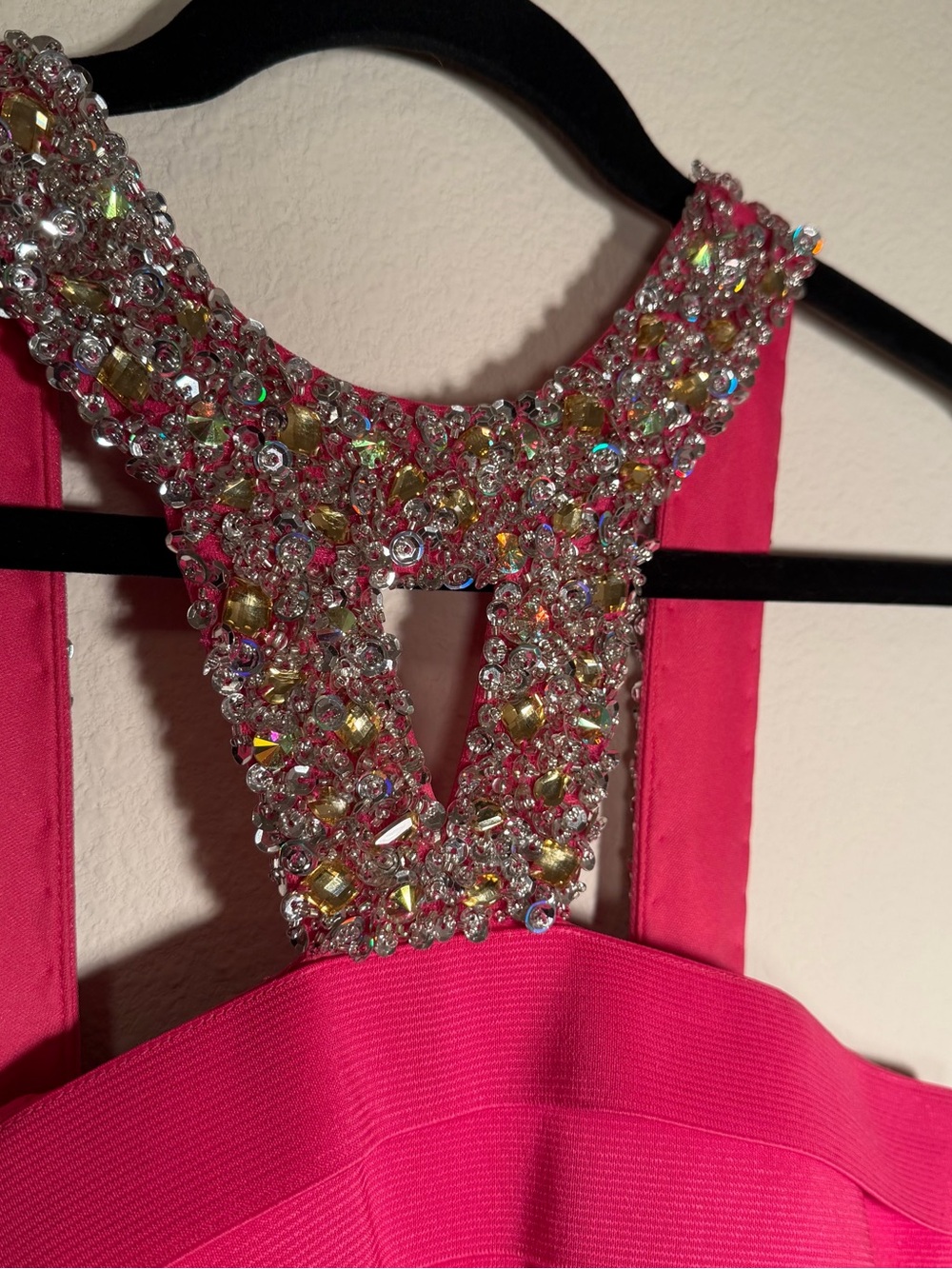 Sherri Hill Hot Pink Bandage Dress, Rhinestone Straps, Cocktail Homecoming Party - Picture 4 of 10